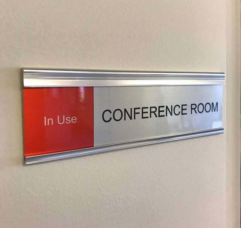 NapTags Modern, Satin, Aluminum, Conference Room Slider Nameplate Holder, 8" x 2" - Image 2